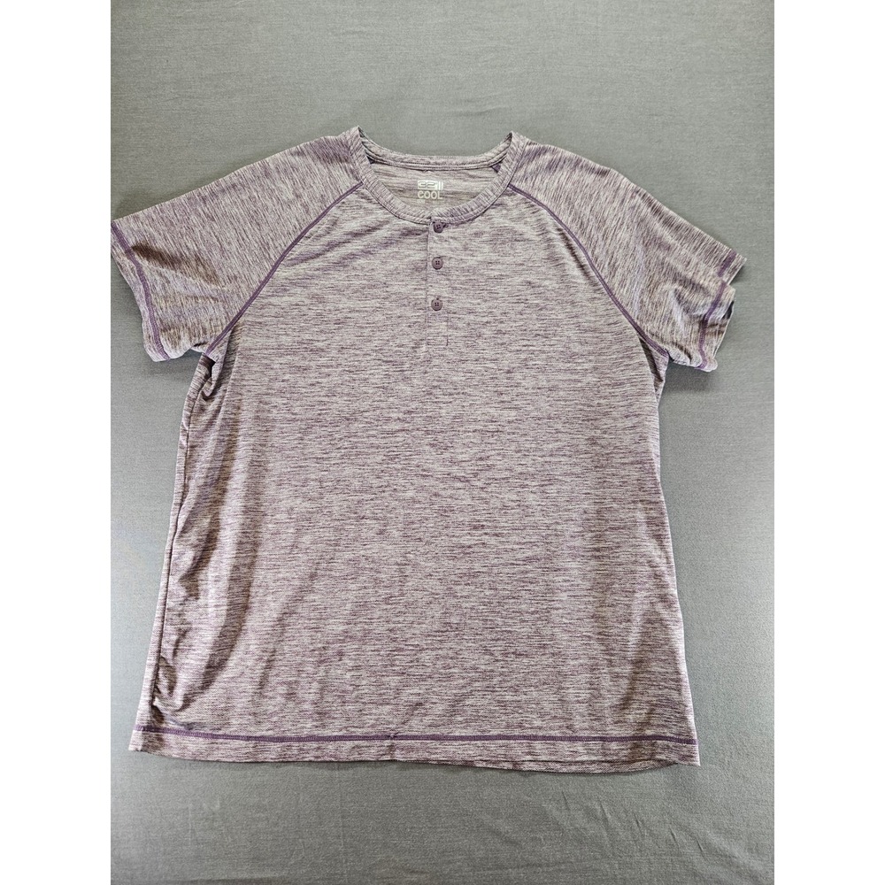 32 Degrees Cool Mens Henley Shirt XL Purple Space Dye Short Sleeve Activewear